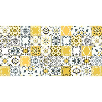 Flooralia - Alfombra Vinilica Patchwork, 230x160cm, Blanco-gris-amarillo