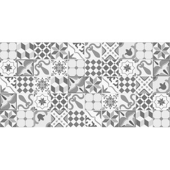 Flooralia - Alfombra Vinilica Patchwork, 143x97cm, Blanco-gris