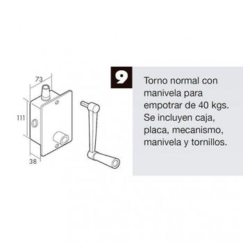 Manivela para torno de persiana, varilla hexagonal 9mm, blanca, blind.