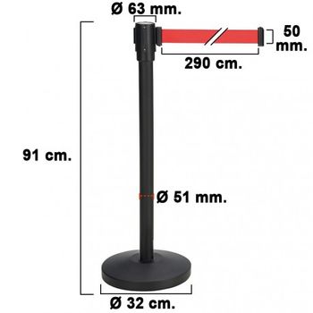 1 Poste Separador Cinta Extensible 3 Metros. Ø Base 32 Cm. Ø Tubo 5.1 Cm. Altura 91 Cm.