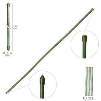 Tutor Varilla Bambu Plastificado 12 - 14 Mm X 150 Cm (paquete 10 Unidades) - Neoferr..