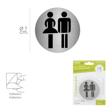 Placa Adhesiva Baã±o ''mujer / Hombre'' Acero Inoxidable Ã? 7 Cm - Neoferr..