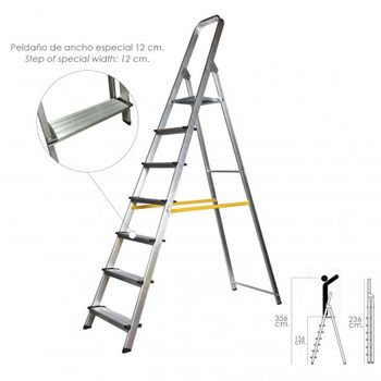 Escalera Doméstica Aluminio Profesional 7 Peldaños 12 Cm Grosor.