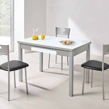 Mesa de Cocina Extensible Cristal-Metal Gris 100 x 70 Cm - Muebles