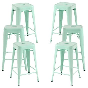 Pack 6 Taburetes Torix Bajos De Acero Reforzado 65*40*40 Cm - Verde Menta