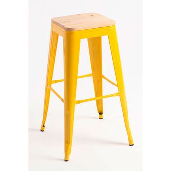 Taburete Torix Madera Natural De Acero Reforzado 76*30*30 Cm - Amarillo