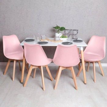 Conjunto Mesa Tower Rectangular 120 X 80 Cm Blanca Y Pack 4 Sillas Synk Basic - Rosa