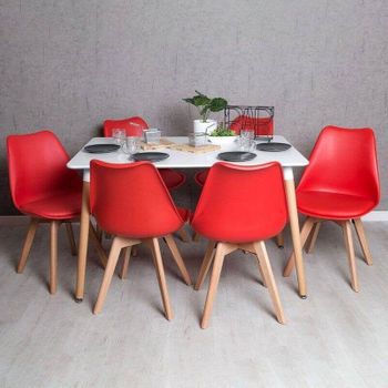 Conjunto Mesa Tower Rectangular 120 X 80 Cm Blanca Y Pack 6 Sillas Synk Basic - Rojo