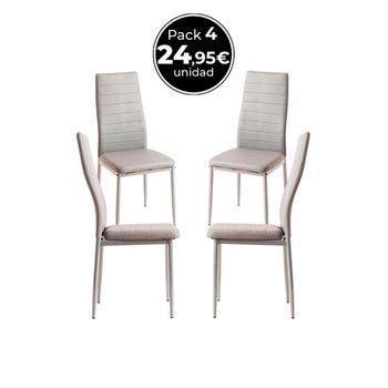 Pack 4 Sillas Lauter Polipiel De Tela 96*40*40.50 Cm - Gris Claro