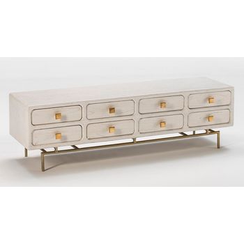 Soporte De Tv De Madera Maciza Blanca Con Patas De Metal Dorado 160 Cm