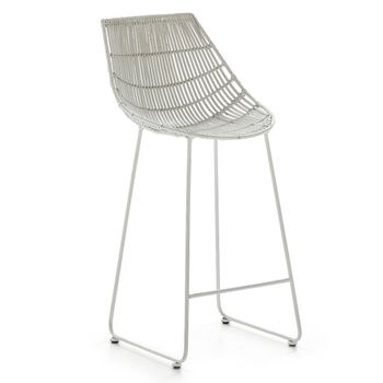 Silla De Bar De Mimbre Y Metal Blanco