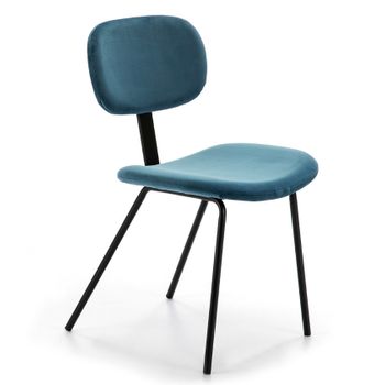 Silla Paola De Tela Azul Con Patas De Metal Negro