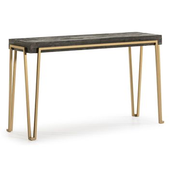 Consola De Madera Maciza Oscura Con Patas De Metal Dorado 140 Cm