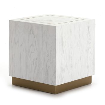 Mesa Auxiliar Cuadrada Klass De Madera Blanca Y Metal Dorado