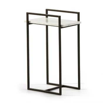 Mesa Auxiliar Rectangular Guaie De Mármol Blanco Y Metal Negro