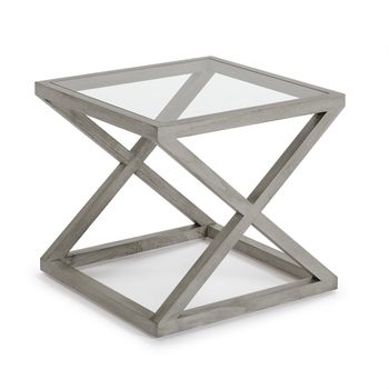 Mesa Auxiliar Orina De Cristal Cuadrado Y Madera Maciza En Gris Velado