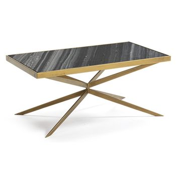 Mesa De Centro De Mármol Negro Con Patas De Metal Dorado 106 Cm