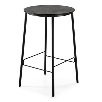 Mesa Alta Redonda Lava De 70 Cm De Madera Maciza Con Patas De Metal Negro