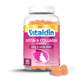 Vitaldin Biotina + Colágeno Gummies - 2.500 Mcg De Biotina, Vitaminas C Y E Por Dosis - 60 Gominolas - Complemento Alimenticio Para Cabello Y Piel