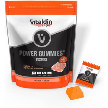 Vitaldin Sport Power Gummies Bcaa – Protección Y Recuperación Muscular – 2 Gr De Aminoácidos Bcaa De Ratio 2:1:1 Por Serving + Vitamina B6 – 30 Bites De Gominola – Sabor Naranja – Vegano