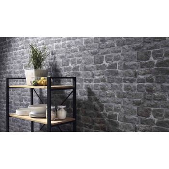 Papel Pintado Vinílico Lavable De Piedra Rústica Gris Con Textura - Miller Street 127120 De Gaulan - Rollo De 10 M X 0,53 M