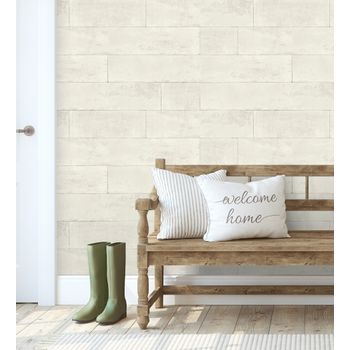 Papel Pintado Vinílico Lavable Muro De Bloques De Piedra Beige Con Textura En Relieve - Myrtos 127679 De Gaulan - Rollo De 10 M X 0,53 M