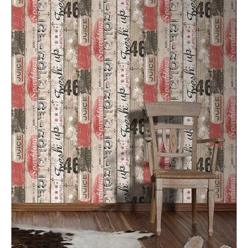 Papel Pintado Listones De Madera En Relieve Estilo Juvenil Pop Art - Cavallet 455995 De Gaulan - Rollo De 10 M X 0,53 M