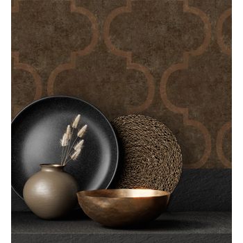 Papel Pintado Vinílico Lavable Geométrico En Relieve Estilo Finlandés Marrrón Chocolate - Helsinki Ornaments 676318 De Gaulan - Rollo De 10 M X 1,06 M