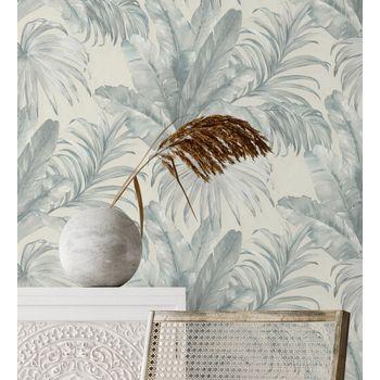 Papel Pintado Vinílico Lavable Tropical Hojas Plantas Turquesa Textura Óleo 3d - Habana Tropical 676367 De Gaulan - Rollo De 10 M X 1,06 M