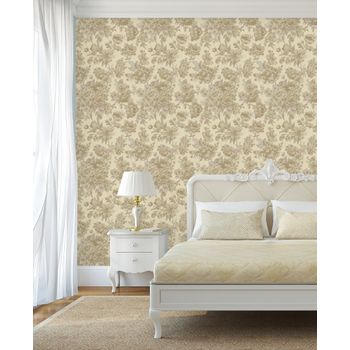 Papel Pintado Vinílico Flores Románticas Efecto Textura De Tela Tejida En Relieve - Anastasia Garden 676415 De Gaulan - Rollo De 10 M X 1,06 M