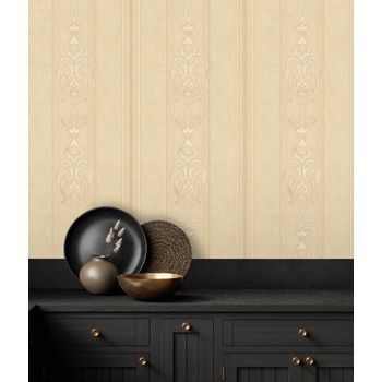 Papel Pintado Vinílico Lavable De Rayas Estilo Victoriano Con Textura Y Relieve - Osman Classic Stripe 676859 De Gaulan - Rollo De 10 M X 1,06 M