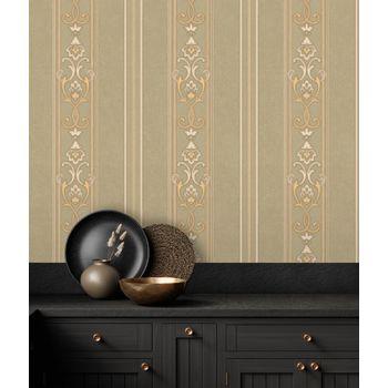 Papel Pintado Vinílico Lavable De Rayas Estilo Victoriano Con Textura Y Relieve - Osman Classic Stripe 676860 De Gaulan - Rollo De 10 M X 1,06 M