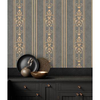 Papel Pintado Vinílico Lavable De Rayas Estilo Victoriano Con Textura Y Relieve - Osman Classic Stripe 676861 De Gaulan - Rollo De 10 M X 1,06 M