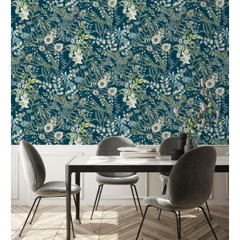 Papel Pintado Vinílico Ecológico Lavable Flores Y Plantas Hojas Silvestres - Marseille 679380 De Gaulan - Rollo De 10 M X 0,53 M