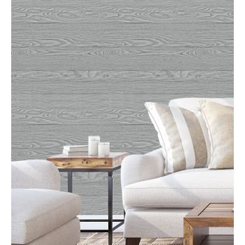 Papel Pintado Vinílico Ecológico Listones De Madera Gris Horizontal Con Relieve - Porto Ancora 679608 De Gaulan - Rollo De 10 M X 0,53 M