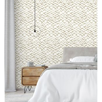 Papel Pintado Vinílico Ecológico Geométrico Con Textura Y Beige Metalizado - Kenmore 679781 De Gaulan - Rollo De 10 M X 0,53 M