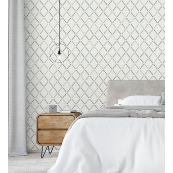 Papel Pintado Vinílico Ecológico Moderno Nórdico De Rombos Color Gris Y Celeste - Nordic Room 679816 De Gaulan - Rollo De 10 M X 0,53 M