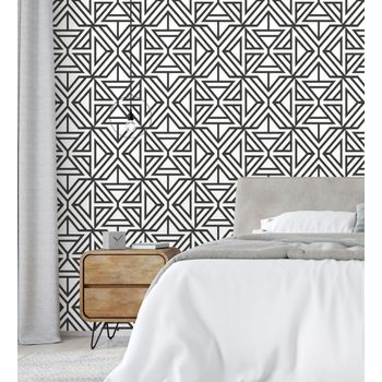 Papel Pintado Vinílico Ecológico Geométrico Moderno Blanco Y Negro - Monaco 679834 De Gaulan - Rollo De 10 M X 0,53 M