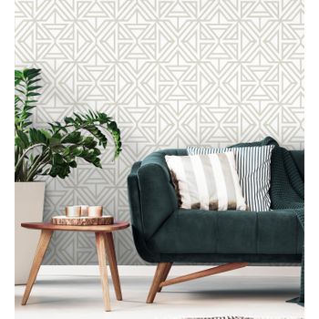 Papel Pintado Vinílico Ecológico Geométrico Moderno Blanco Y Gris Claro - Monaco 679835 De Gaulan - Rollo De 10 M X 0,53 M