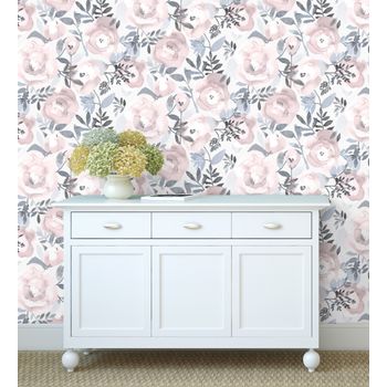 Papel Pintado Vinílico Ecológico De Flores Pintadas A Acuarela - Camellias Garden 680627 De Gaulan - Rollo De 10 M X 0,53 M