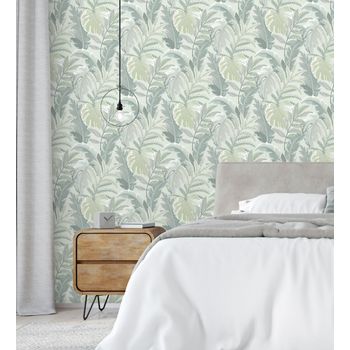 Papel Pintado Vinílico Ecológico Decorativo De Hojas Tropicales - Palmer Hill 680742 De Gaulan - Rollo De 10 M X 0,53 M