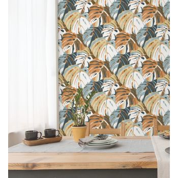 Papel Pintado Vinílico Ecológico Hojas Tropicales Multicolor - Tropical Island 680776 De Gaulan - Rollo De 10 M X 0,53 M