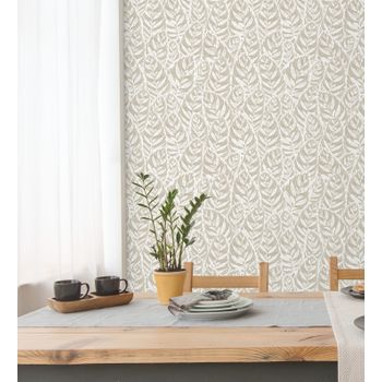 Papel Pintado Vinílico Ecológico De Hojas Moderno Beige Con Textura - Lost Garden 680847 De Gaulan - Rollo De 10 M X 0,53 M