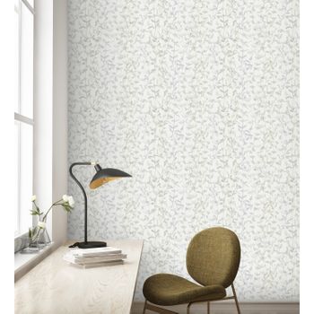 Papel Pintado Vinílico Ecológico De Ramas Y Hojas Con Textura - Elva Forest 680855 De Gaulan - Rollo De 10 M X 0,53 M