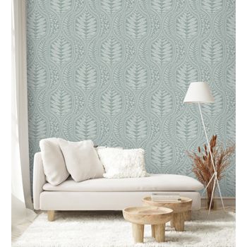 Papel Pintado Vinílico Ecológico De Damasco Hindú De Hojas Con Textura - Scandi Palace 680864 De Gaulan - Rollo De 10 M X 0,53 M