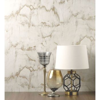 Papel Pintado Lavable Imitando Al Mármol Blanco Con Vetas Beige - Veneto Marble 680936 De Gaulan - Rollo De 10 M X 0,53 M