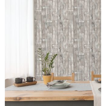 Papel Pintado Vinílico Ecológico Lavable De Tablas De Madera Gris - Bristol Port 680941 De Gaulan - Rollo De 10 M X 0,53 M