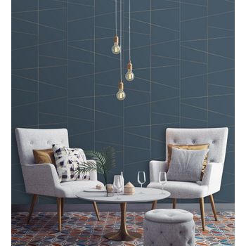 Papel Pintado Geométrico De Líneas Metalizas Estilo Art Déco - Luxury Lines 680947 De Gaulan - Rollo De 10 M X 0,53 M