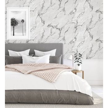 Papel Pintado Vinílico Lavable Efecto Mármol De Carrara Vetas En Relieve - Durango 681004 De Gaulan - Rollo De 10 M X 1,06 M