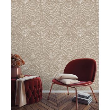 Papel Pintado Vinílico Efecto Tela Alzada Con Alto Relieve - Kremling Curtains 681142 De Gaulan - Rollo De 10 M X 1,06 M